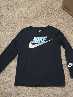 Nike Black Long-Sleeve Tee with Blue and White Swoosh - Boys